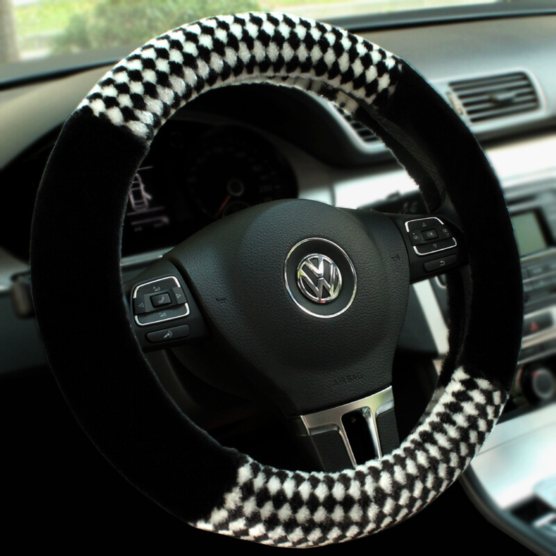 路爾卡 毛絨冬季把套汽車(chē)方向盤(pán)套 黑白色 比亞迪F3秦速銳 F0 F6 G5 L3 S7